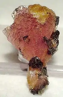 Inesite with yellow hubeite from Fengjishan Mine (Daye Copper Mine), Edong Mining District, Daye County, Huangshi Prefecture, Hubei Province, China