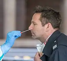 Demonstration of a nasopharyngeal swab for COVID-19 testing