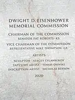 Information on Side of Sculpture that Represents Eisenhower's presidency at Eisenhower Memorial