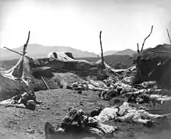 Korean casualties, after the attack on Fort Sondolmok (Fort McKee) by Felice Beato