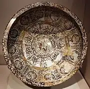 Lustreware great basin signed by Abu Zayd al-Kashani in 1191, Kashan, Iran.