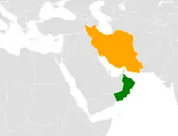 Map indicating locations of Oman and Iran