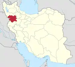 Map of Iran with Kurdistan province highlighted