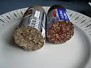 White (left) and black (right) puddings containing oatmeal