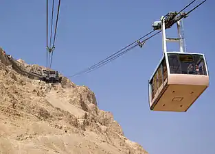 Cable car (Masada cableway) heading down from Masada