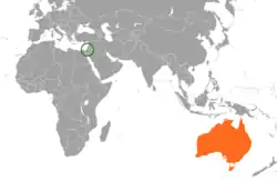 Map indicating locations of Israel and Australia