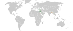 Map indicating locations of Israel and Bangladesh