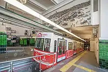 Tünel train at Beyoğlu station. Ceramic mosaic above was installed in 2008.