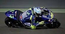 Valentino Rossi, riding his Movistar Yamaha YZR-M1 at the 2017 Qatar Grand Prix.