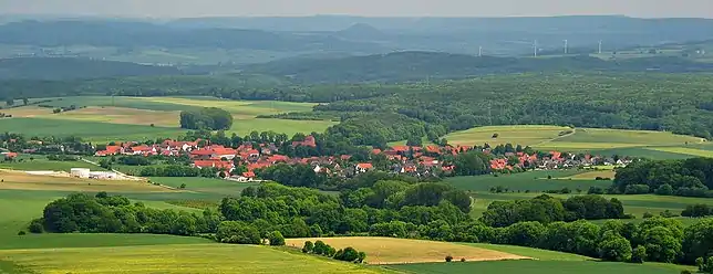 View of Jühnde from the Gauß Tower on the Hoher Hagen