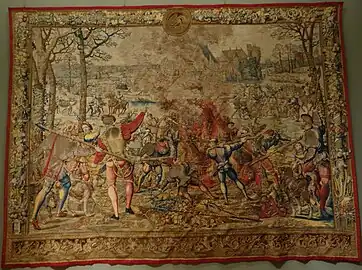 Tapestry depicting the Hunt of Maximillian with Tervuren Castle in the back