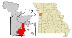 A map of cities in Jackson County, with the location of Lee's Summit highlighted.