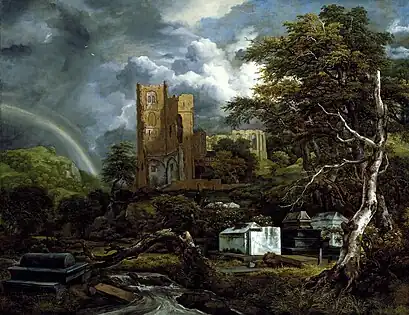 dark painting of ruins and tombs