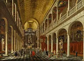 Interior of the church showing the state before the fire by Jacob Balthasar Peeters, 1721