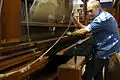 Battening on a jacquard loom in Łódź.