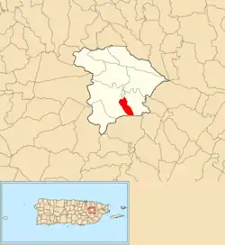 Location of Jaguar within the municipality of Gurabo shown in red