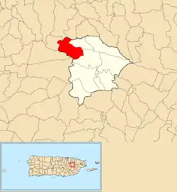 Location of Jaguas within the municipality of Gurabo shown in red