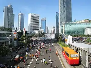 Image 47Jakarta pedestrians, joggers and bicyclists take over the main avenue during Car-Free Day (from Transport in Jakarta)