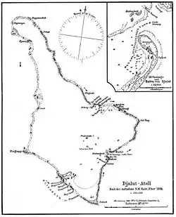 German 1906 map of Jaluit Atoll, with map inset of Jabor