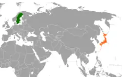 Map indicating locations of Sweden and Japan