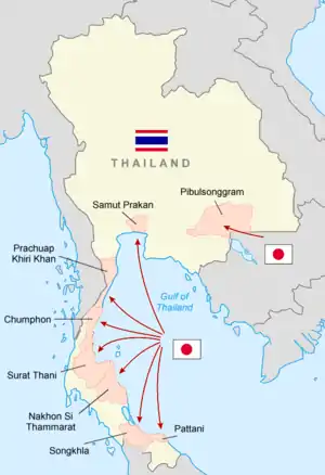 Map of the Japanese invasion of Thailand, December 8, 1941