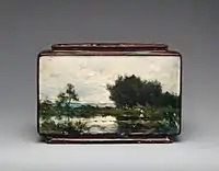 Earthenware jardiniere with Impressionist (or Corot-esque) landscape by Émile-Justin Merlot [fr]