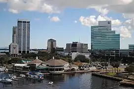 View of Riverplace Tower and the Southbank from the Acosta Bridge