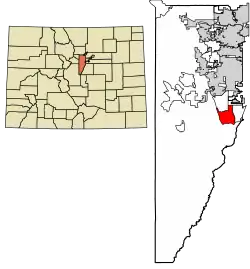 Location of the Ken Caryl CDP in Jefferson County, Colorado.