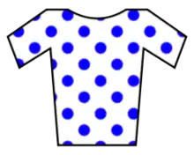 White jersey with blue polka dots