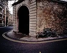 The Jesus College Ship Street entrance on the corner with the Turl, with Exeter College on the left.