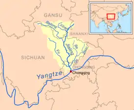 Jialing River (itself a tributary of the Yangtze) and tributaries