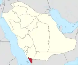 Map of Saudi Arabia with Jazan highlighted