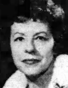 The face of a middle-aged white woman, from a 1965 newspaper