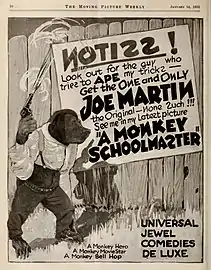 Full-page ad for Joe Martin in A Monkey Schoolmaster