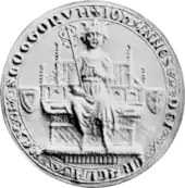 Black and white illustration of a mediaeval seal