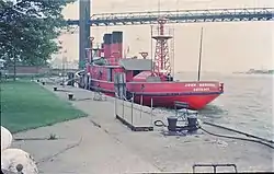 The John Kendall steam-powered fire boat moored at Riverside Park Boat Launch in Detroit in July 1969.