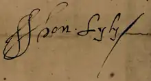 Lyly's signature, from a letter to Sir Robert Cecil, 4 Feb. 1602-3