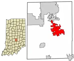 Location of Franklin in Johnson County, Indiana