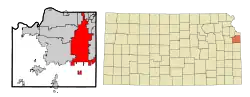 Location within Johnson County and Kansas