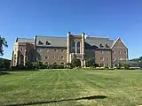 Jordan Hall, home of the College of Science. It houses 40 laboratories, an observatory, two lecture halls, several classrooms, a small café, quiet study areas on each floor, and a greenhouse.