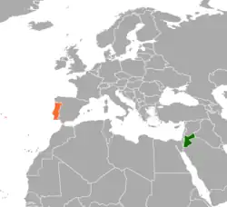 Map indicating locations of Jordan and Portugal