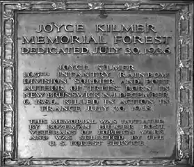 Plaque honoring Kilmer in Joyce Kilmer Memorial Forest