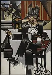 Juan Gris, 1912, Man in a Café, oil on canvas, 127.6 x 88.3 cm, Philadelphia Museum of Art. Exhibited at the 1912 Salon de la Section d'Or