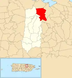 Location of Juan Sánchez within the municipality of Bayamón shown in red