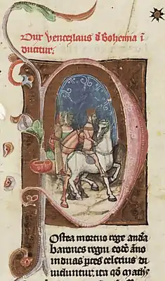 Chronicon Pictum, Hungarian, Hungary, King Wenceslaus, Wenceslaus III of Bohemia, riding, horse, nobleman, medieval, chronicle, book, illumination, illustration, history