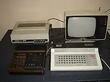 Workplace with Robotron KC 85/1: cassette deck Geracord 6020 Portable, dot matrix printer Robotron K 6313 and Russian Junost-402B television set.