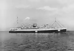 The Kamakura Maru with hospital ship markings with Mt Fuji in background