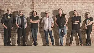 Kansas in 2016 (L to R): Rich Williams, Billy Greer, Zak Rizvi, Phil Ehart, Ronnie Platt, David Manion, and David Ragsdale