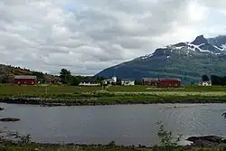 View of the village, Sagfjord Church in the centre