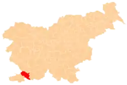 Location of the Municipality of Hrpelje-Kozina in Slovenia